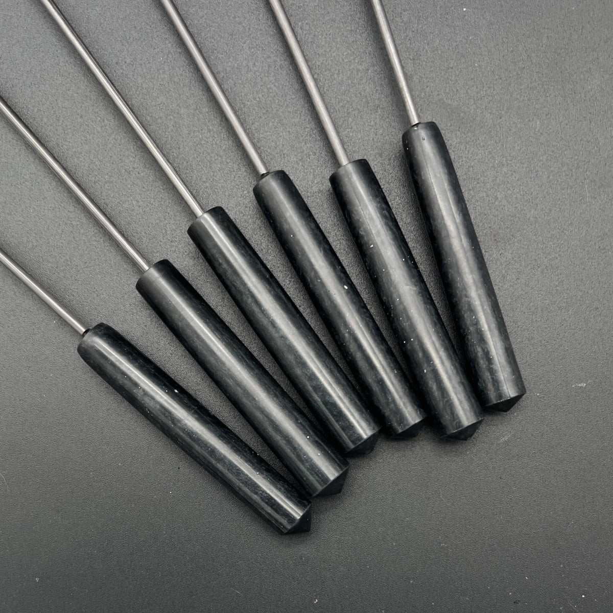 Close up of the black resin handles