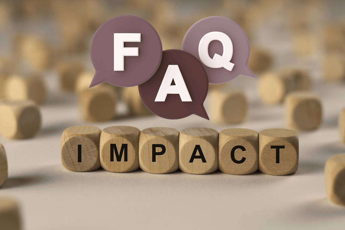 The letters FAQ over Scrabble tiles spelling impact