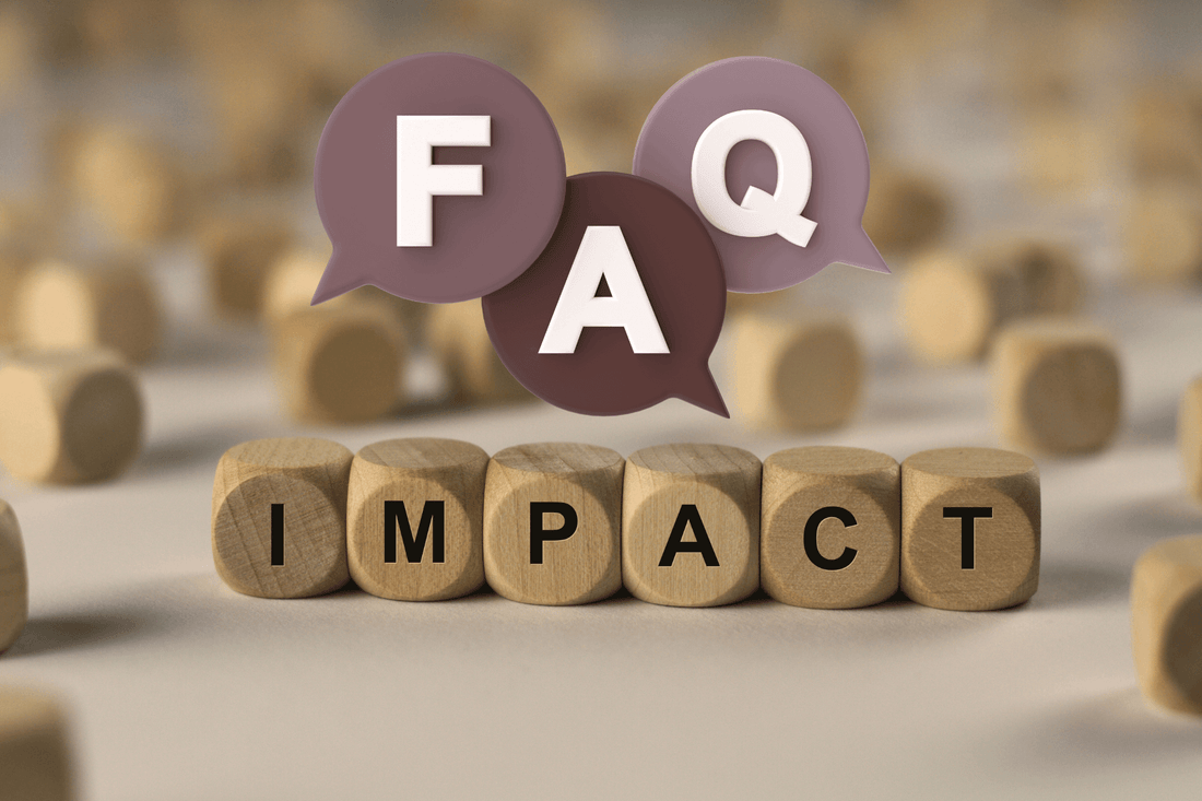 The letters FAQ over Scrabble tiles spelling impact