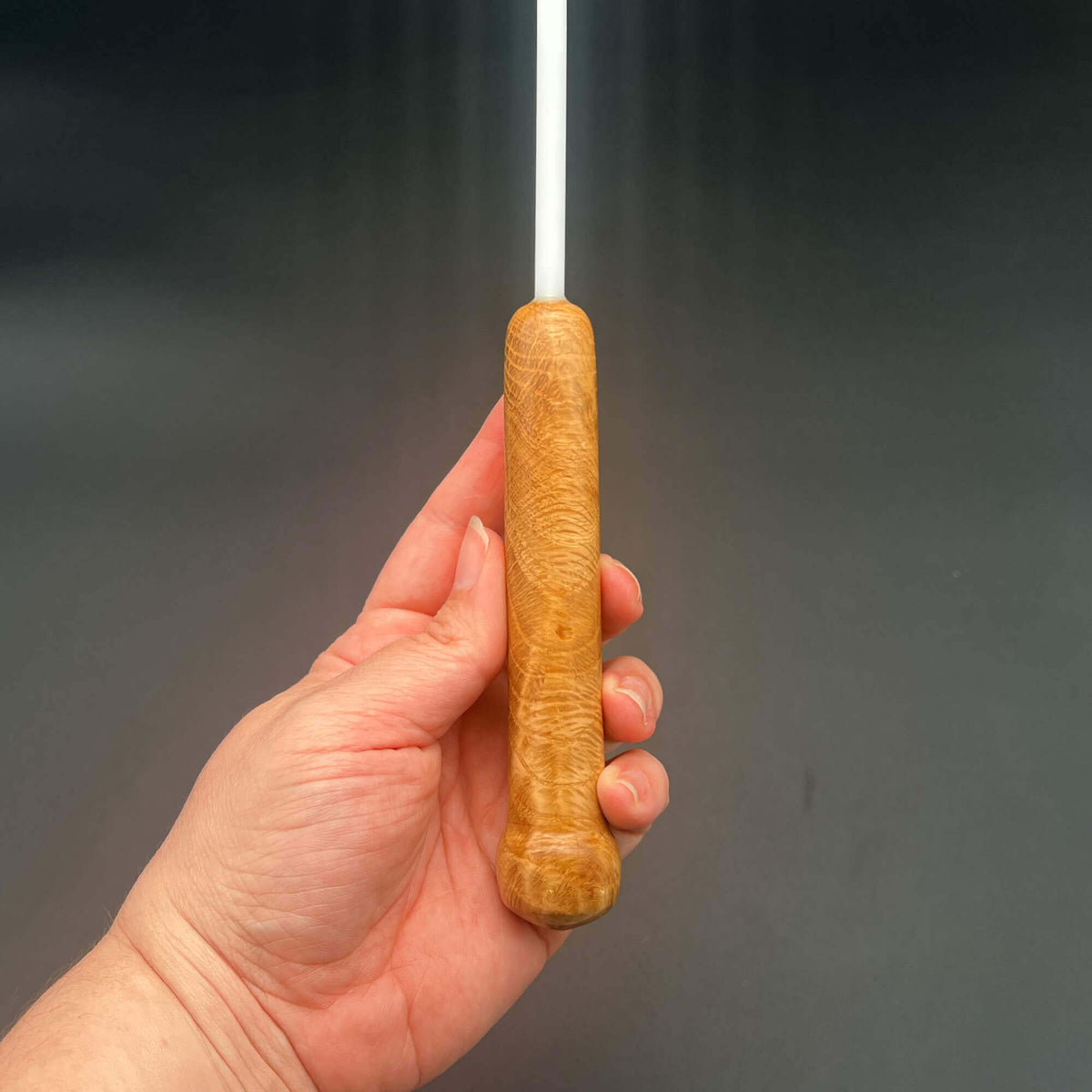 Hand holding a cane with an exotic wood handle from the collection Canes with Exotic Wood Handles.