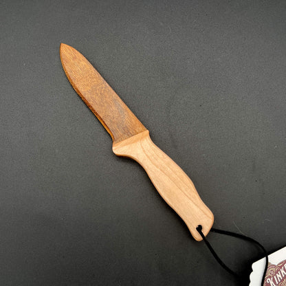Spearpoint Wooden Knife designed for safe knife play and wax play, featuring a genuine straight edge and sharp tip.