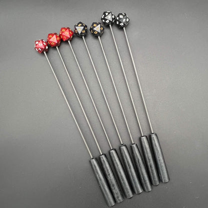 D20 Diabolical Sticks in red and black with resin handles, perfect for TTRPG enthusiasts and kinksters.