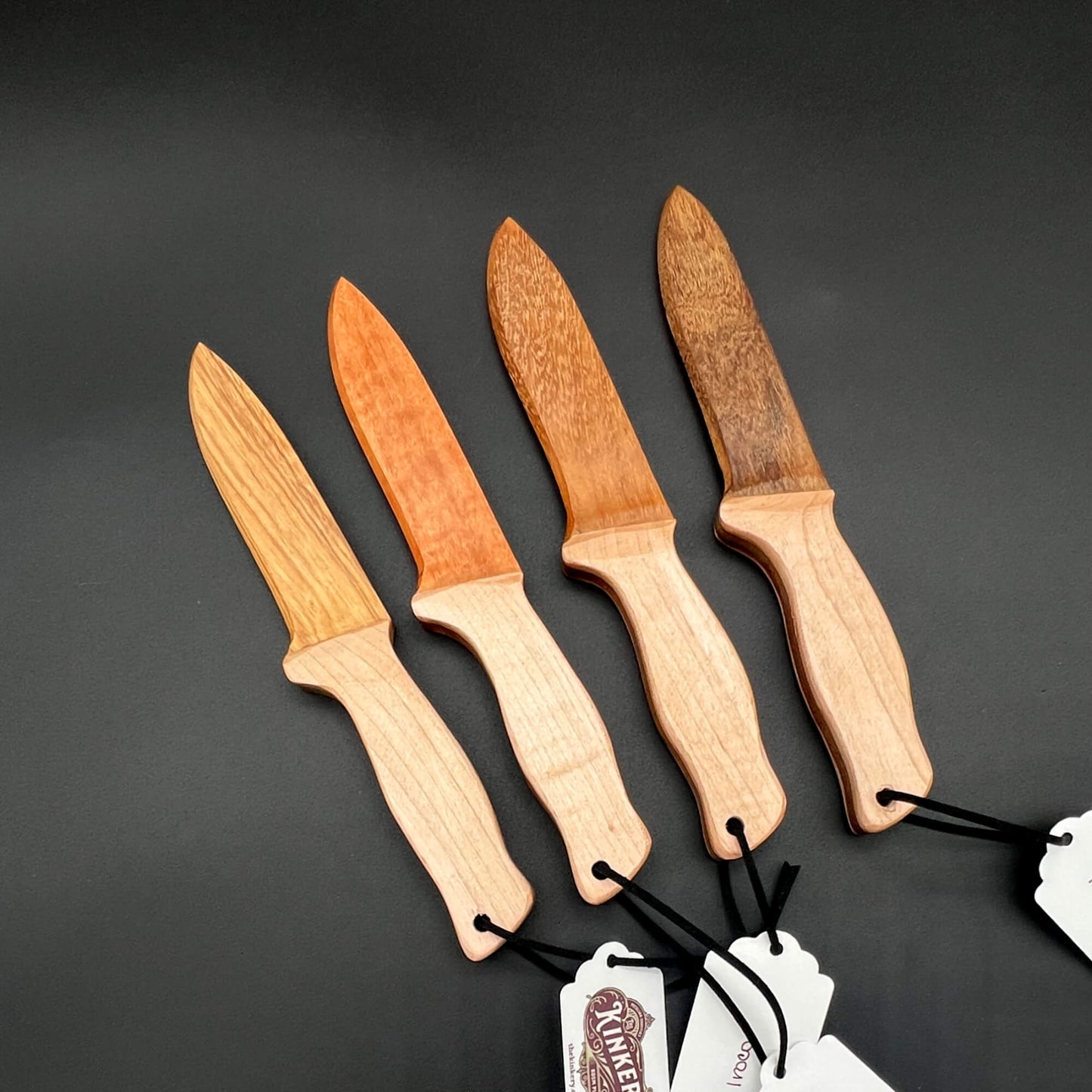 Spearpoint Wooden Knife collection showcasing various wooden knives designed for wax play and knife play.