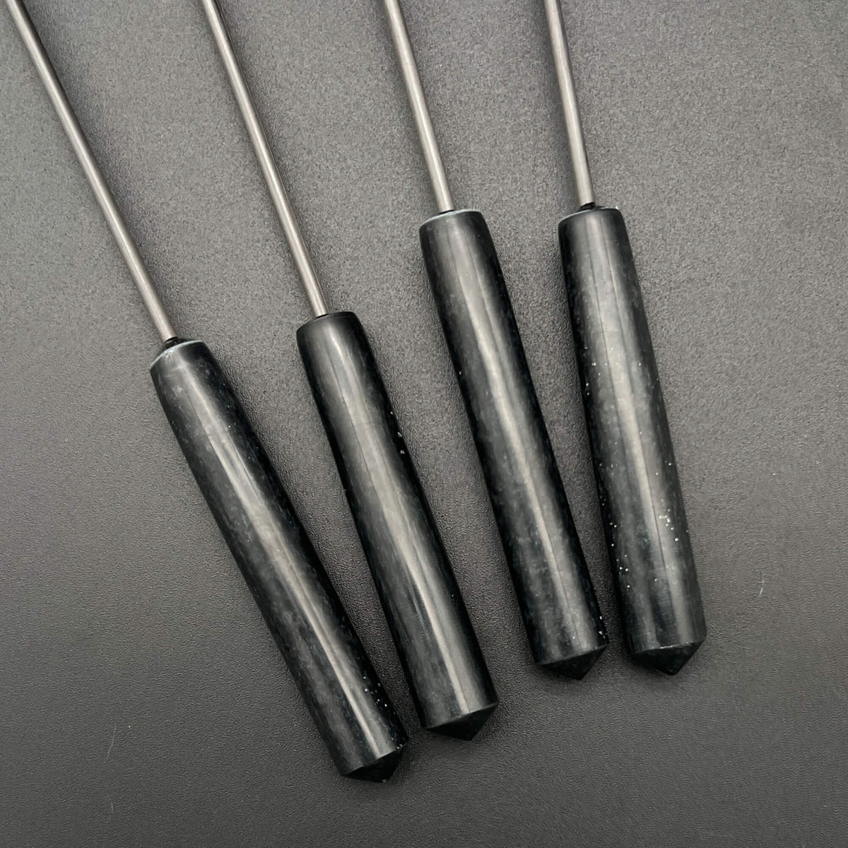 Close up of the black resin handles