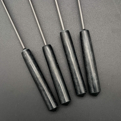 Close up of the black resin handles
