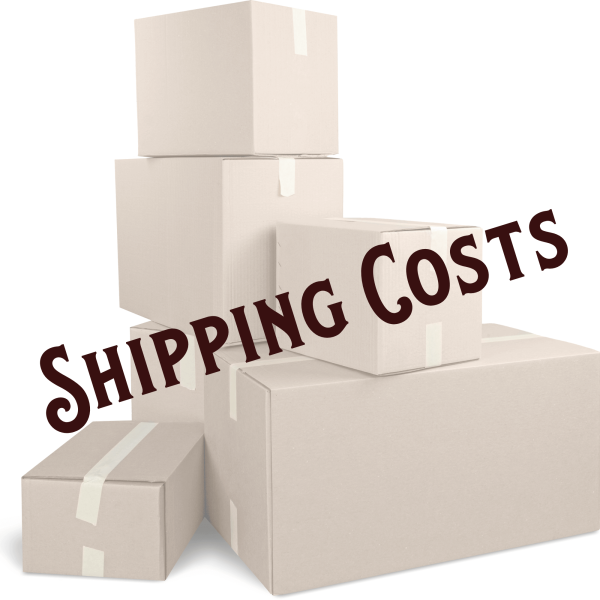 Image of a stack of packages in cardboard boxes with text "Shipping Costs" over the image