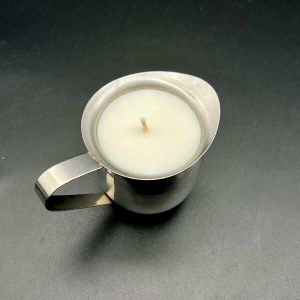 Large white/dye-free soy wax play candle - 5 ounce bell creamer container with spout and handle