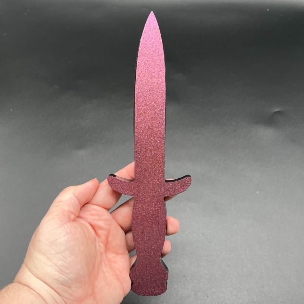 Knightly dagger made with black resin and a dark pink color shifting glitter