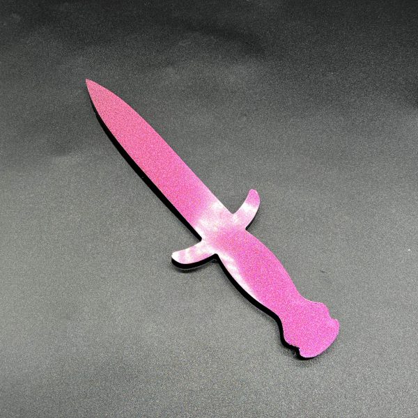 Black resin dagger with color shifting pink glitter