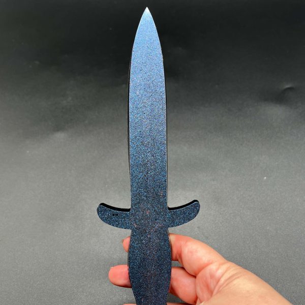 Blue color shift glitter and black resin dagger